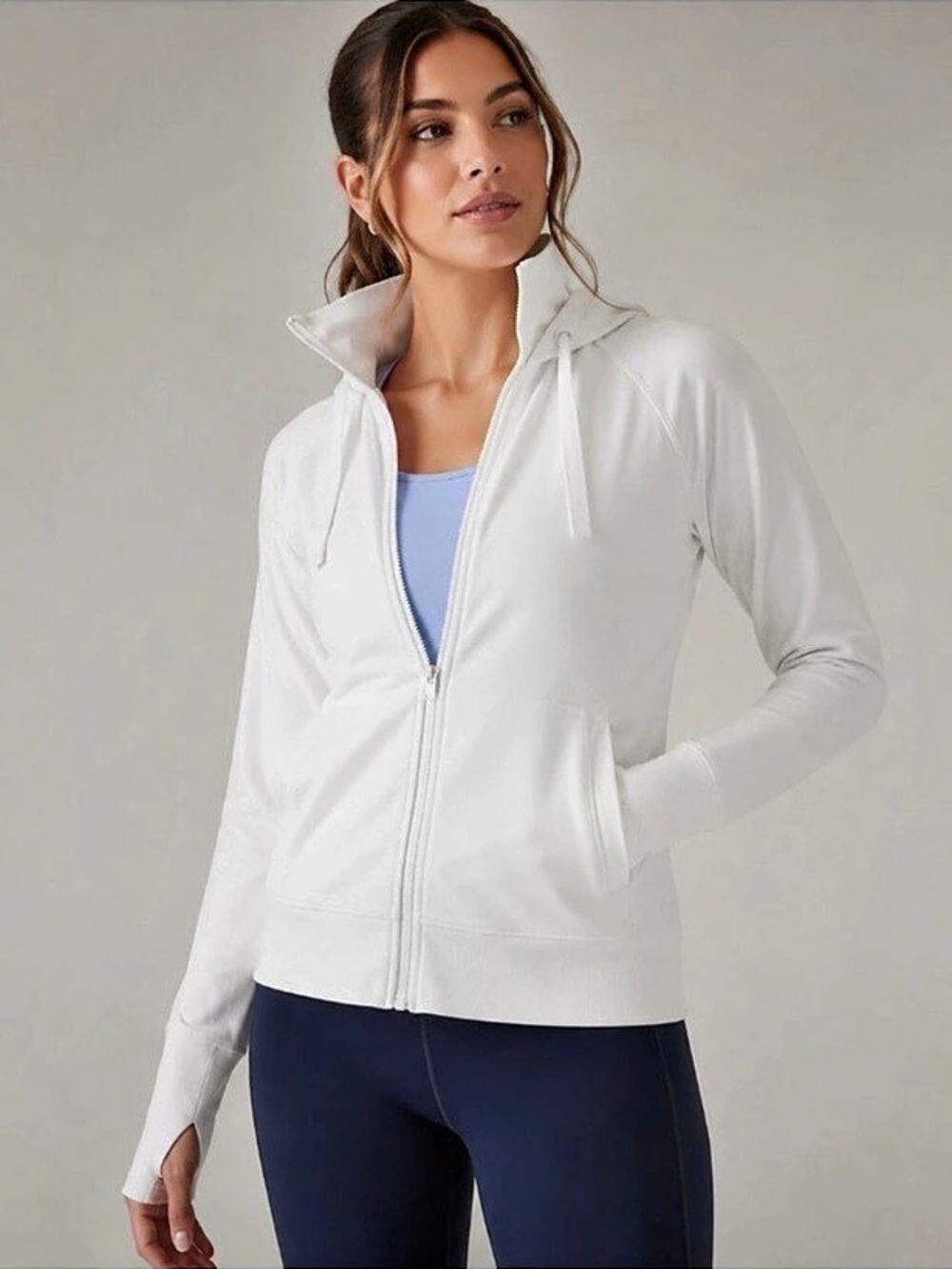 Athleta White Full-Zip Hooded Jacket Size Medium